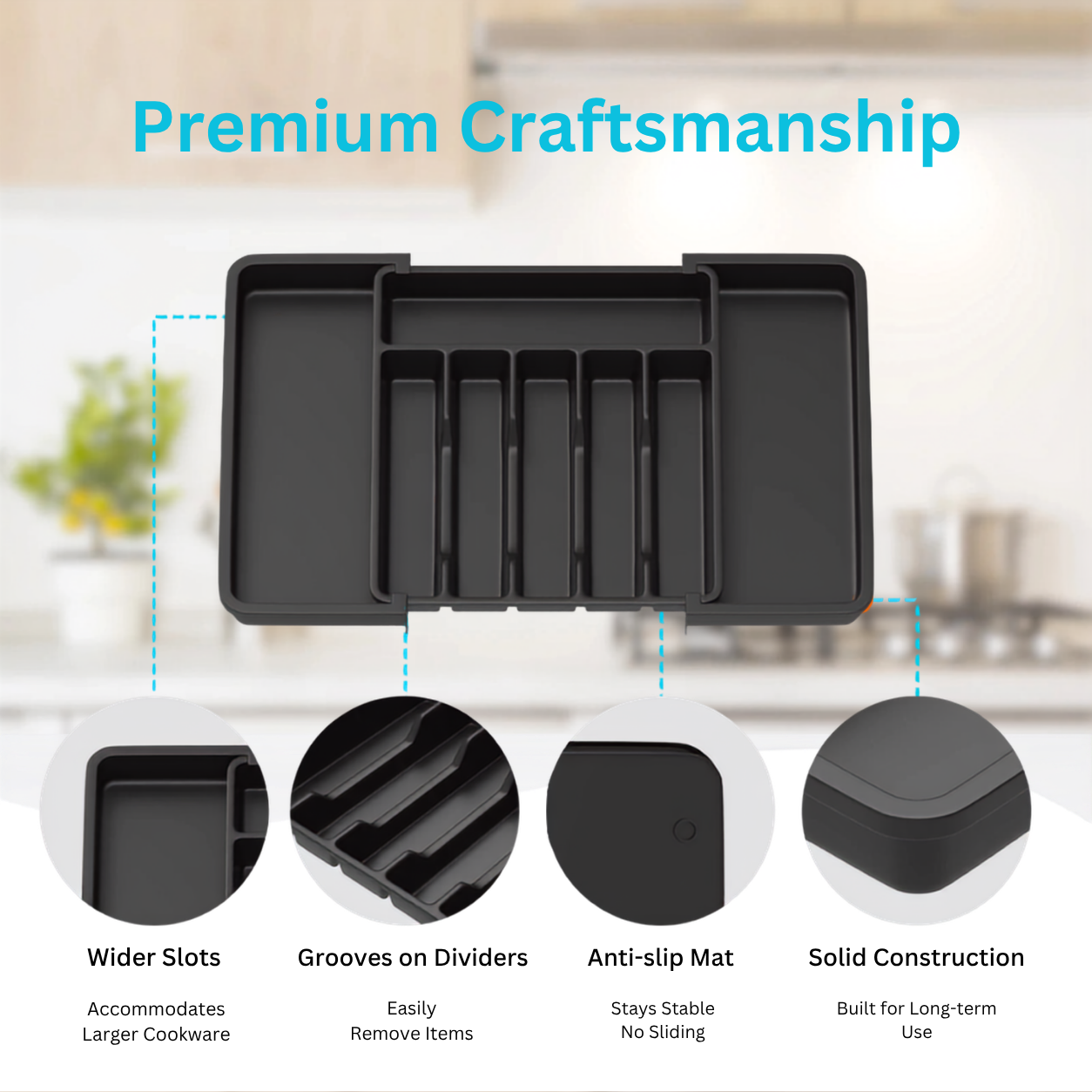 Jillani’s Expandable Cutlery Drawer Organiser – 8 Compartments, 33–57cm