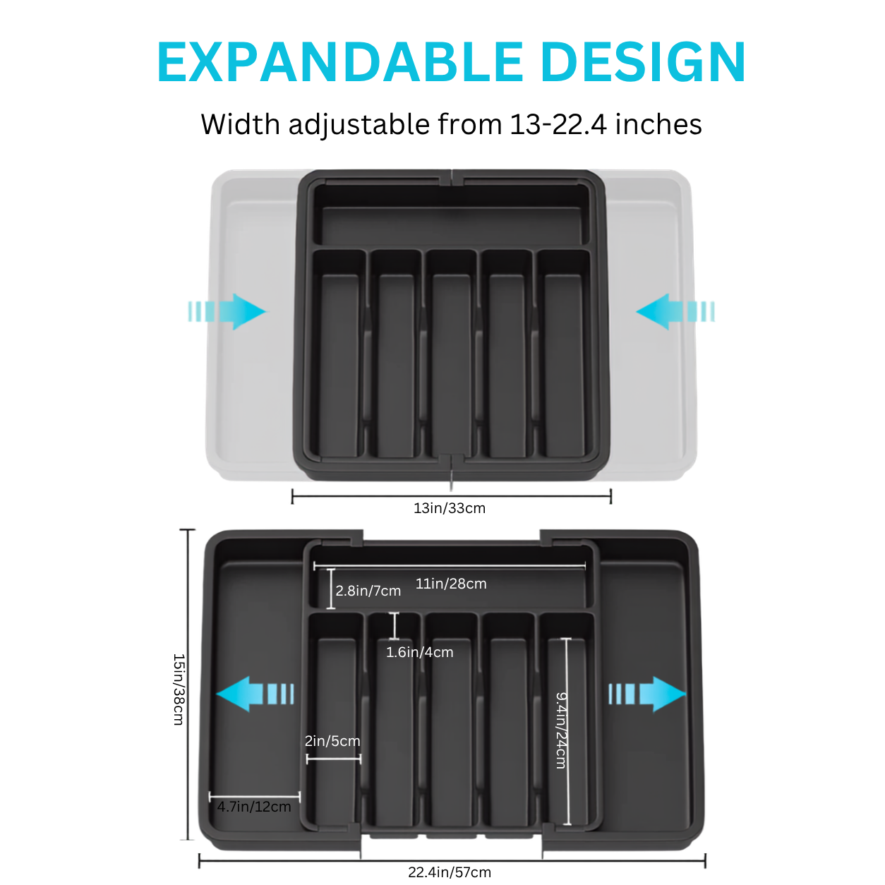 Jillani’s Expandable Cutlery Drawer Organiser – 8 Compartments, 33–57cm
