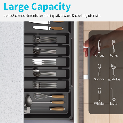 Jillani’s Expandable Cutlery Drawer Organiser – 8 Compartments, 33–57cm