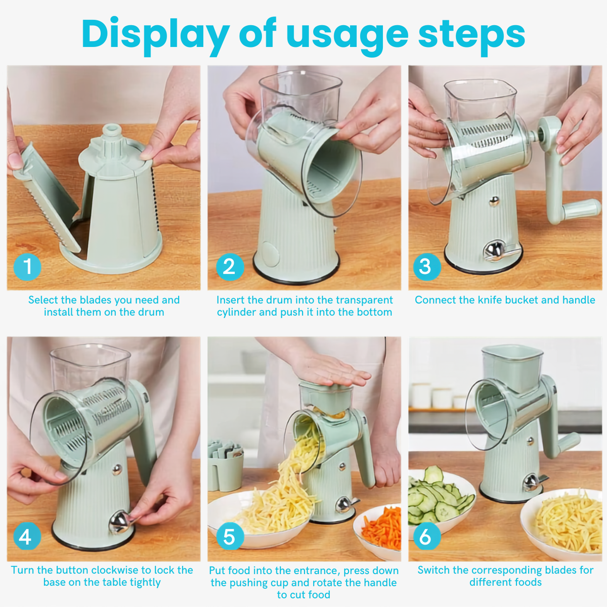 Jillani’s 5-in-1 Rotary Vegetable Slicer & Grater with Suction Base