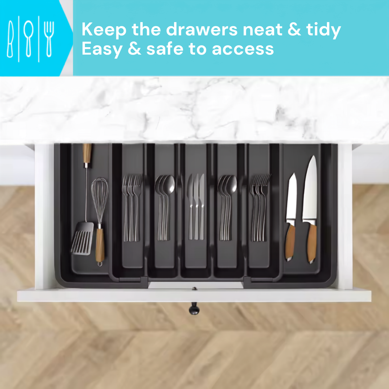 Jillani’s Expandable Cutlery Drawer Organiser – 8 Compartments, 33–57cm