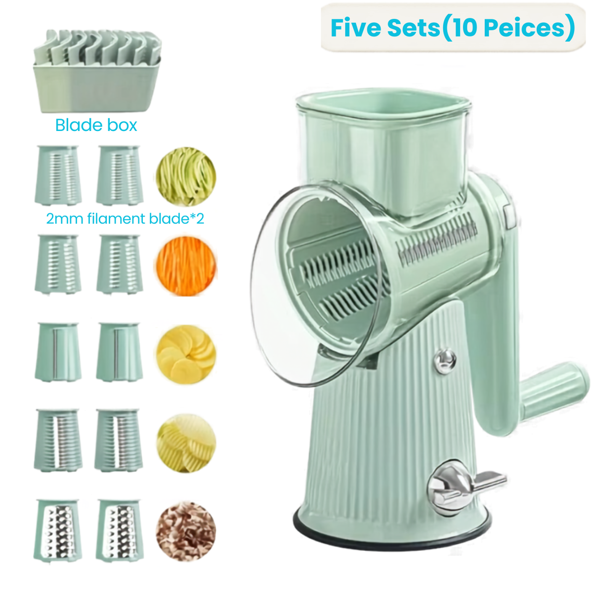 Jillani’s 5-in-1 Rotary Vegetable Slicer & Grater with Suction Base