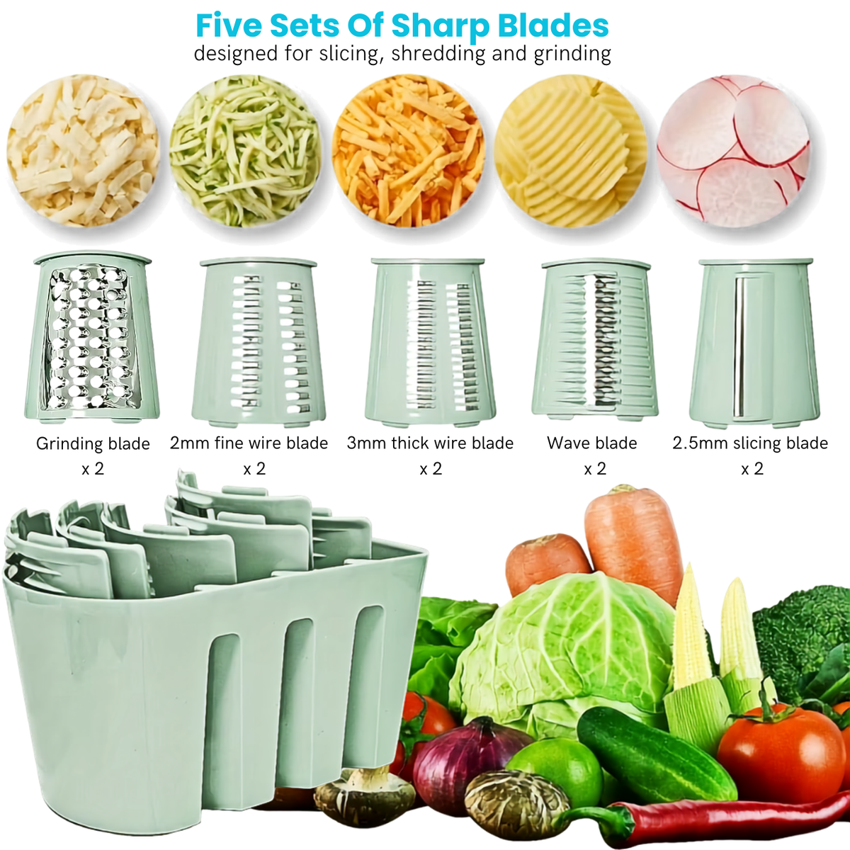 Jillani’s 5-in-1 Rotary Vegetable Slicer & Grater with Suction Base