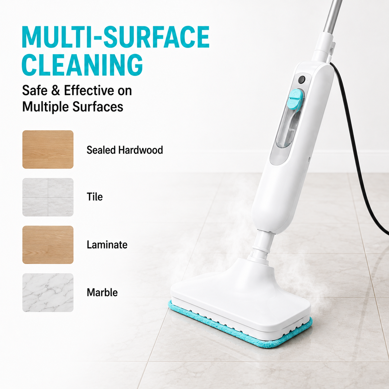 200W Fast-Heating Steam Mop with Removable Handheld Cleaner – 150ML Floor Steamer with 2 Washable Pads for Hardwood, Laminate, Tile, Glass & Grout