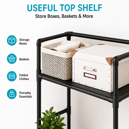 Rolling Garment Rack with Shelves & Side Hooks – Mobile Clothes Rail for Hanging Clothes, Hats, Scarves, Ties, Bags & Shoes