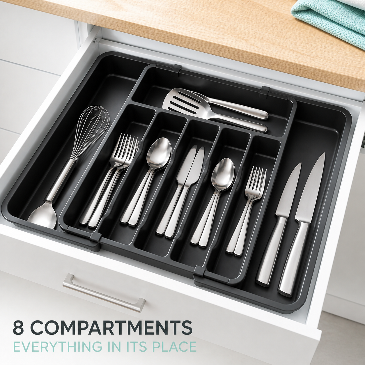 Jillani’s Expandable Cutlery Drawer Organiser – 8 Compartments, 33–57cm