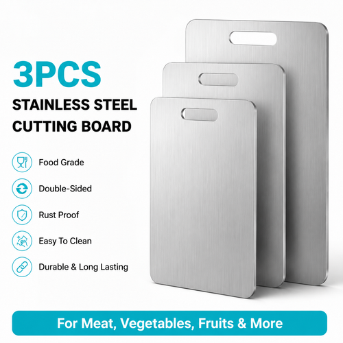 3-Piece Stainless Steel Cutting Board Set – Heavy-Duty Double-Sided Chopping Boards for Meat, Vegetables, Bread & Dough