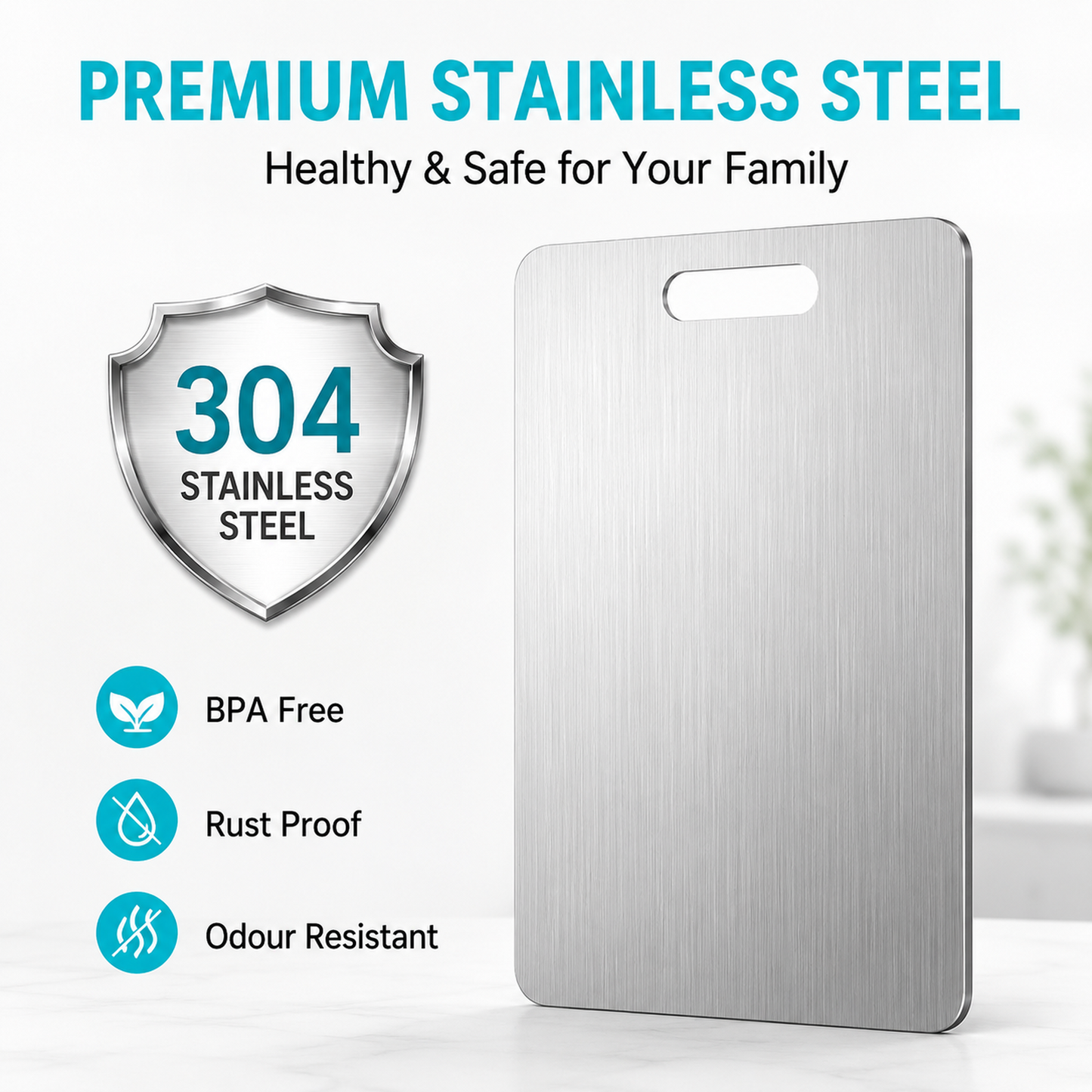 3-Piece Stainless Steel Cutting Board Set – Heavy-Duty Double-Sided Chopping Boards for Meat, Vegetables, Bread & Dough