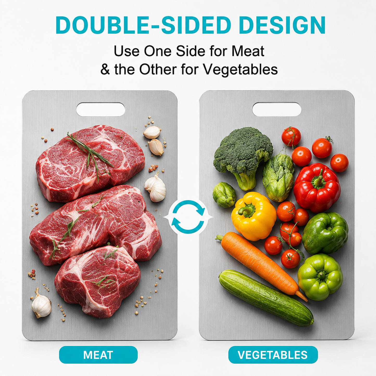 3-Piece Stainless Steel Cutting Board Set – Heavy-Duty Double-Sided Chopping Boards for Meat, Vegetables, Bread & Dough
