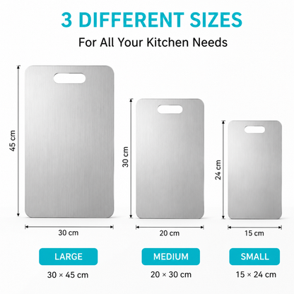 3-Piece Stainless Steel Cutting Board Set – Heavy-Duty Double-Sided Chopping Boards for Meat, Vegetables, Bread & Dough