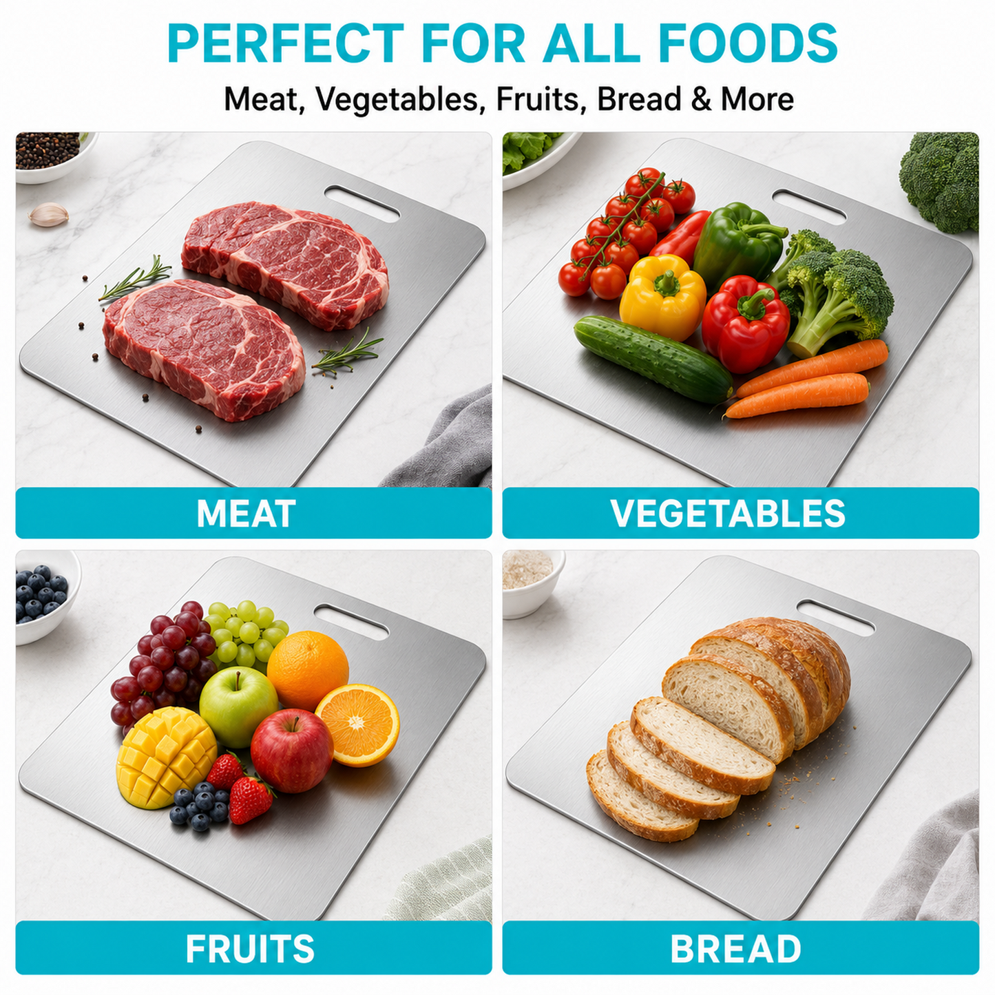 3-Piece Stainless Steel Cutting Board Set – Heavy-Duty Double-Sided Chopping Boards for Meat, Vegetables, Bread & Dough