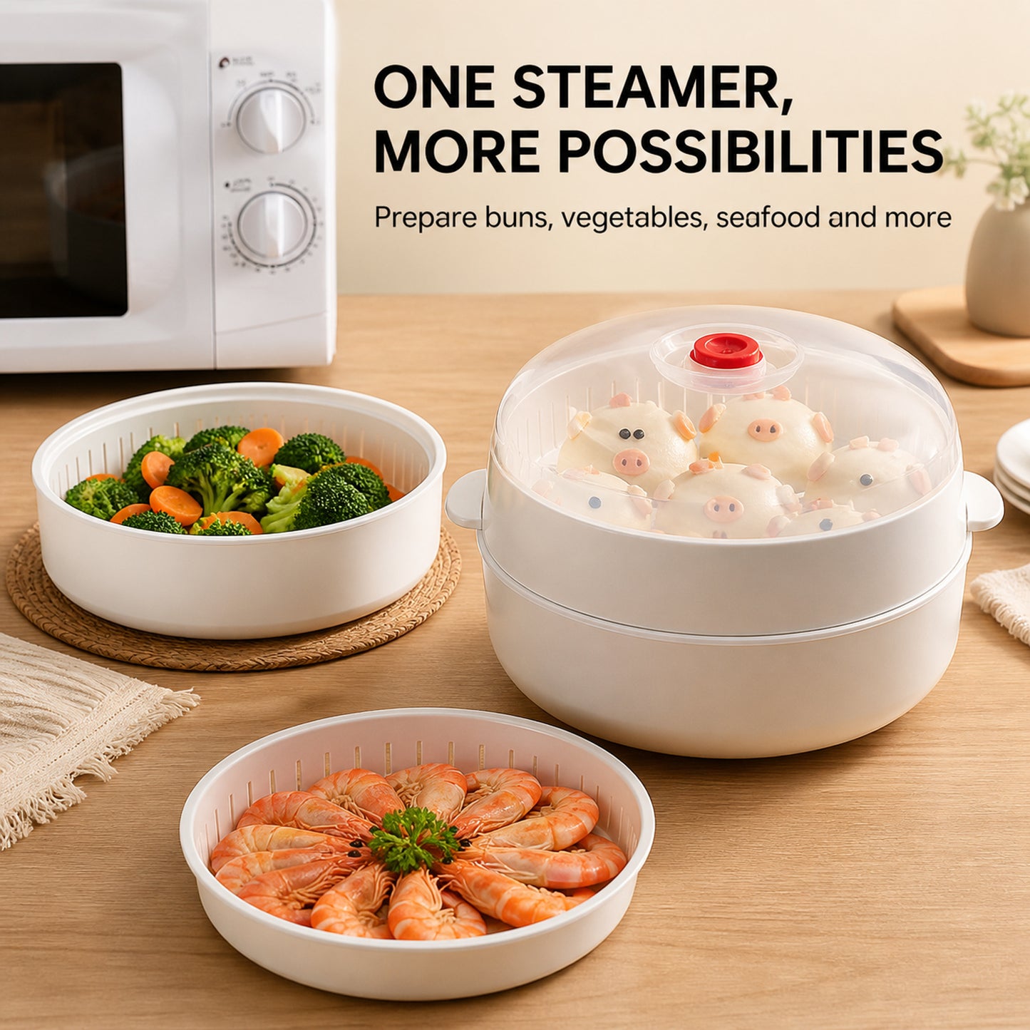 Microwave Vegetable & Bun Steamer – Healthy Steam Cooking in Minutes