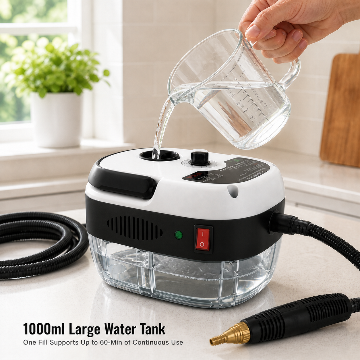Jillani’s 2500W High-Pressure Steam Cleaner – 1000ml Tank, 6-Level Control & Multi-Surface Brush Kit