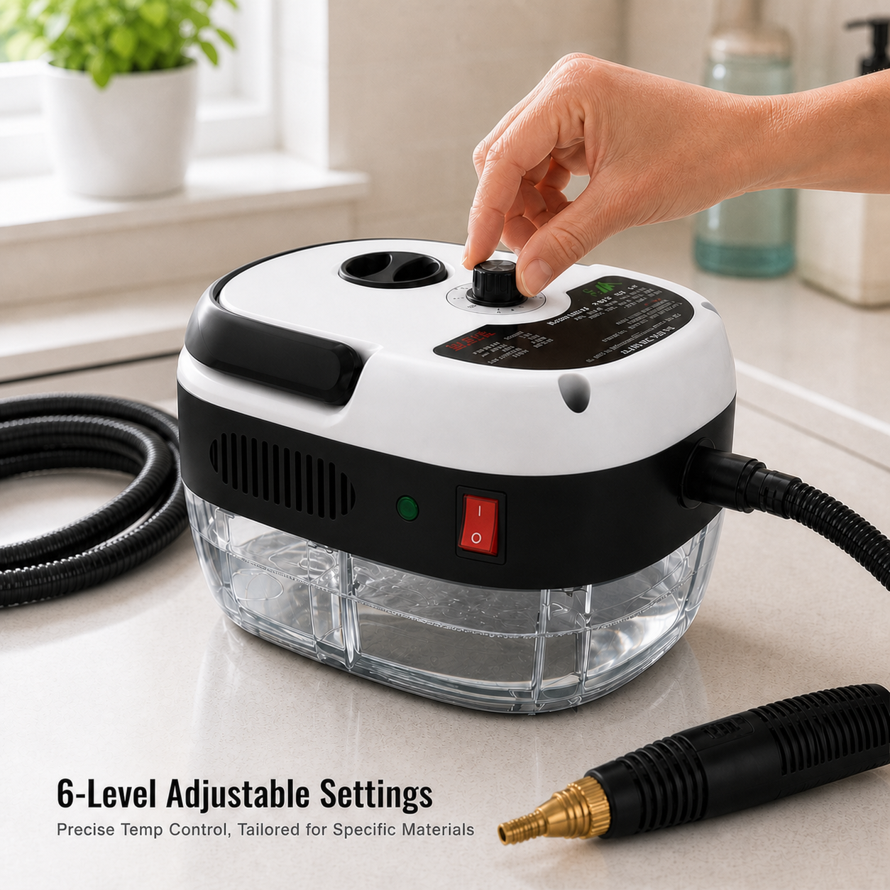 Jillani’s 2500W High-Pressure Steam Cleaner – 1000ml Tank, 6-Level Control & Multi-Surface Brush Kit